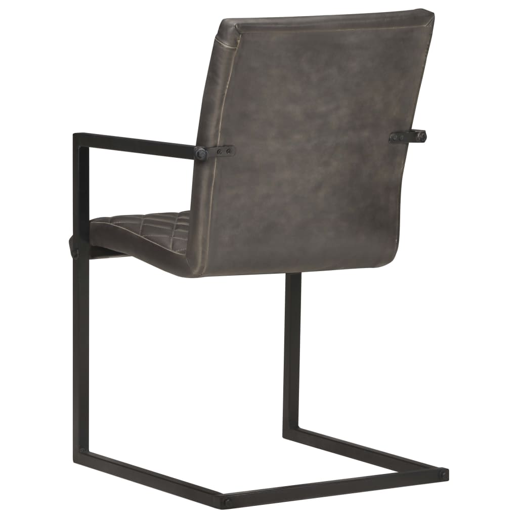 Конзолни трапезни столове, 6 бр, сиви, естествена кожа