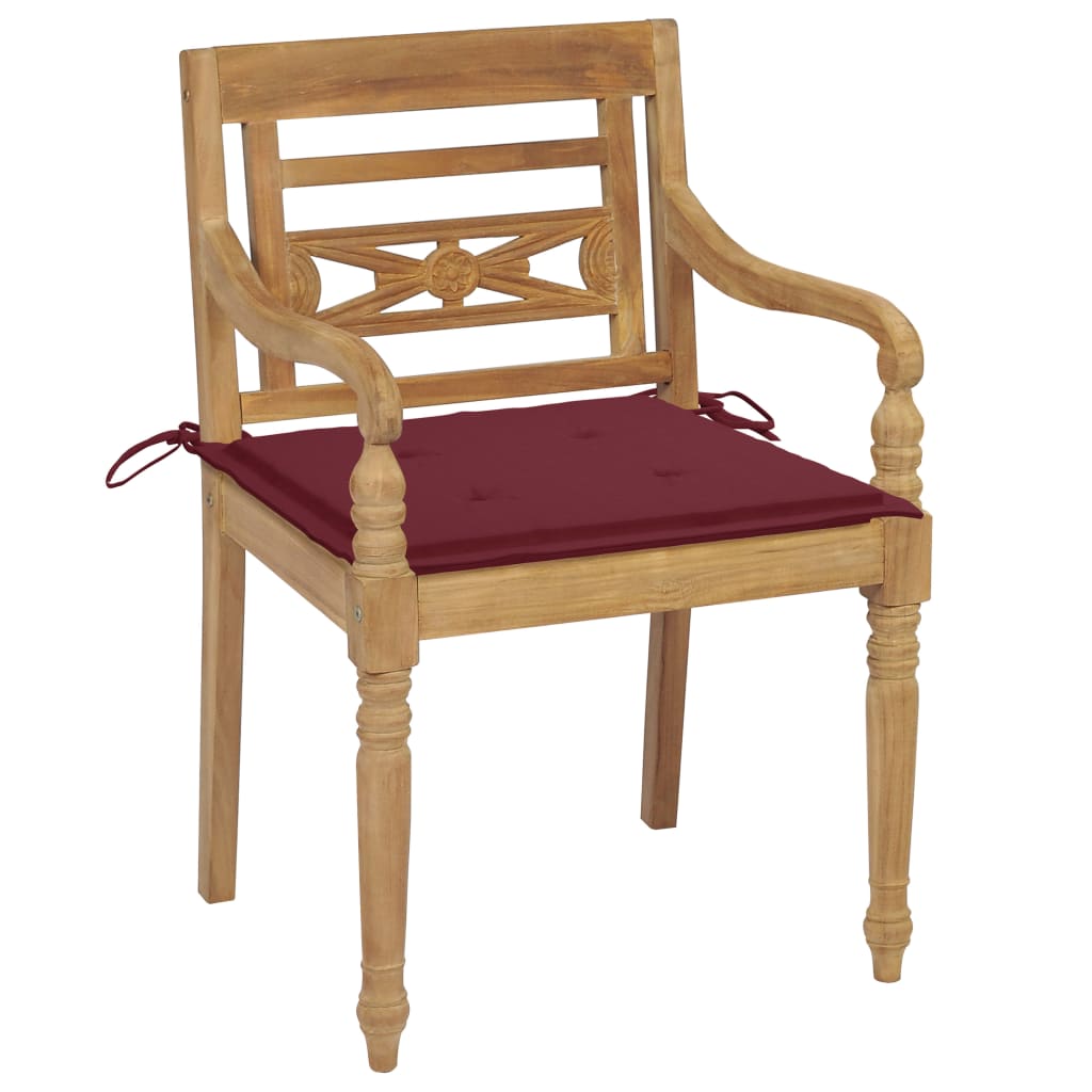Столове Батавия 2 бр с виненочервени възглавници тик масив