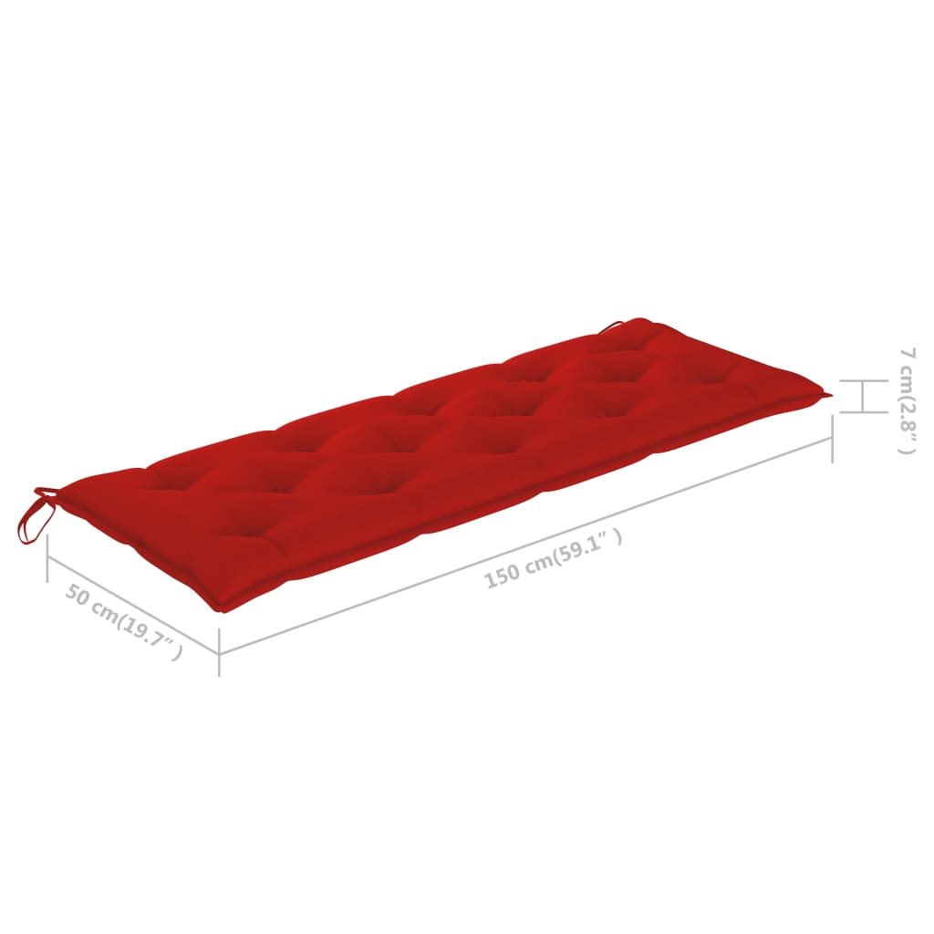 Пейка Батавия с червена възглавница, 150 см, тик масив