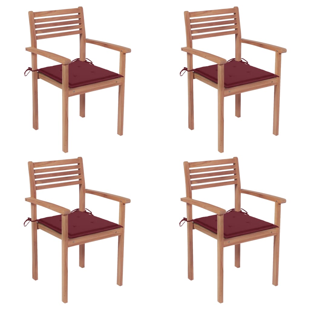 Градински столове 4 бр виненочервени възглавници тик масив