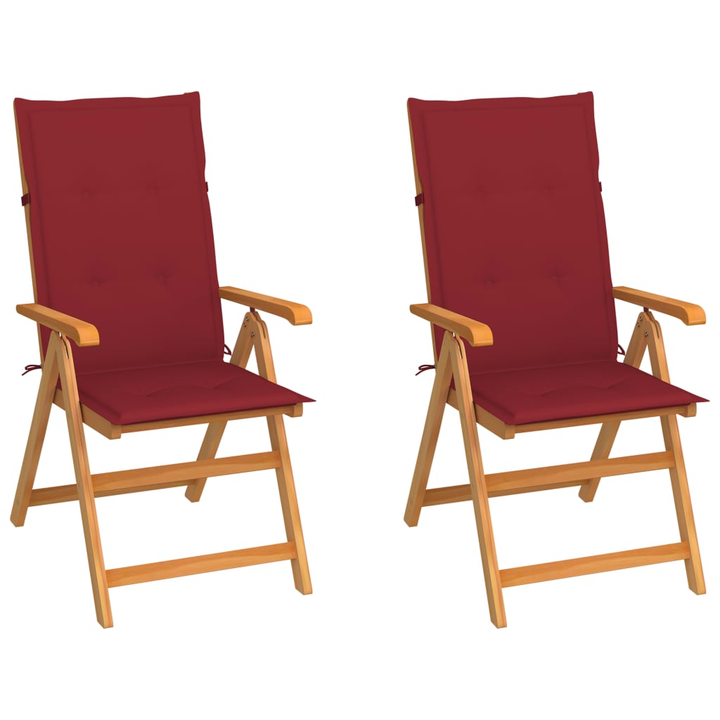 Градински столове 2 бр виненочервени възглавници тик масив