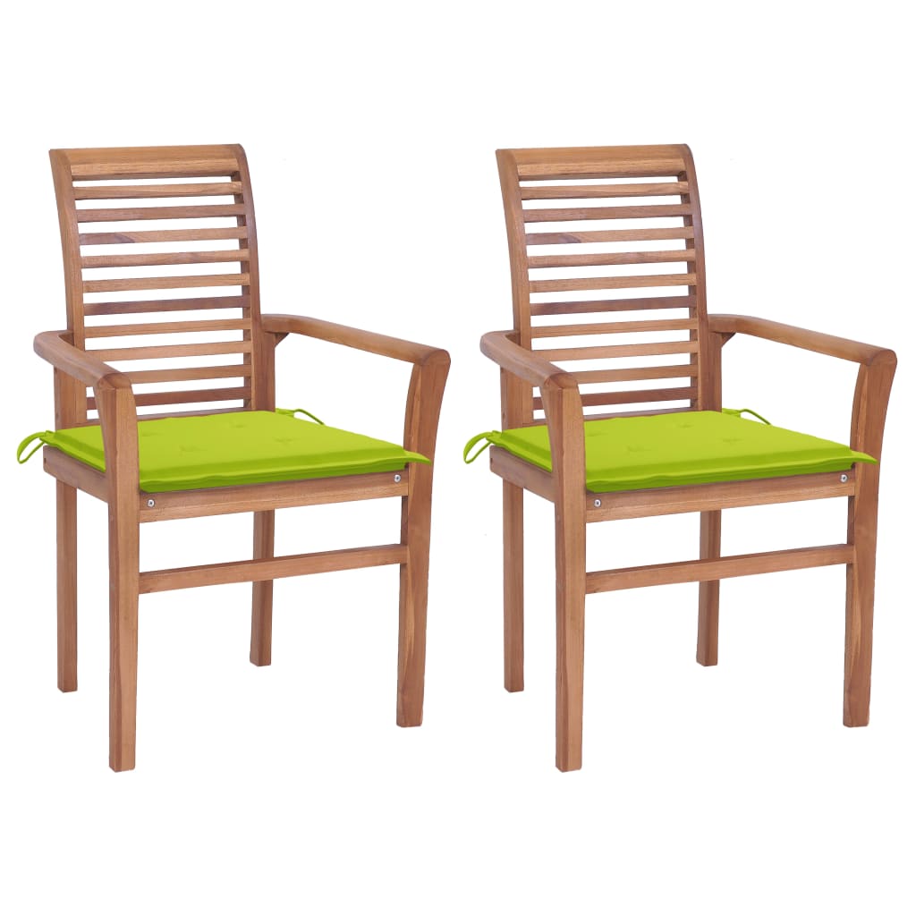 Трапезни столове 2 бр яркозелени възглавници тик масив