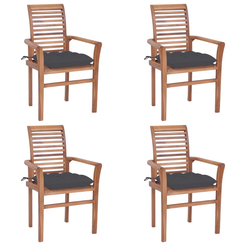 Трапезни столове, 4 бр, възглавници антрацит, тик масив