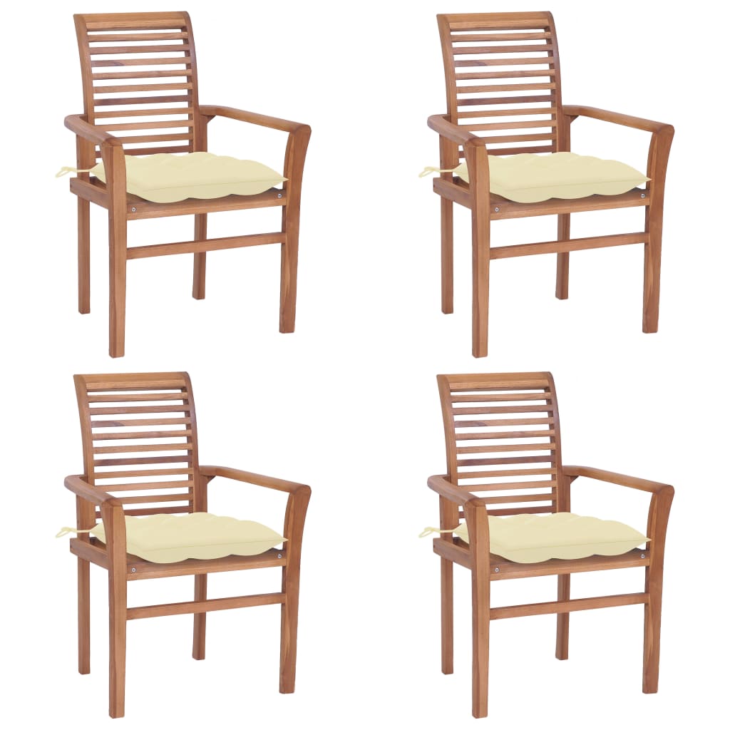 Трапезни столове, 4 бр, с кремавобели възглавници, тик масив