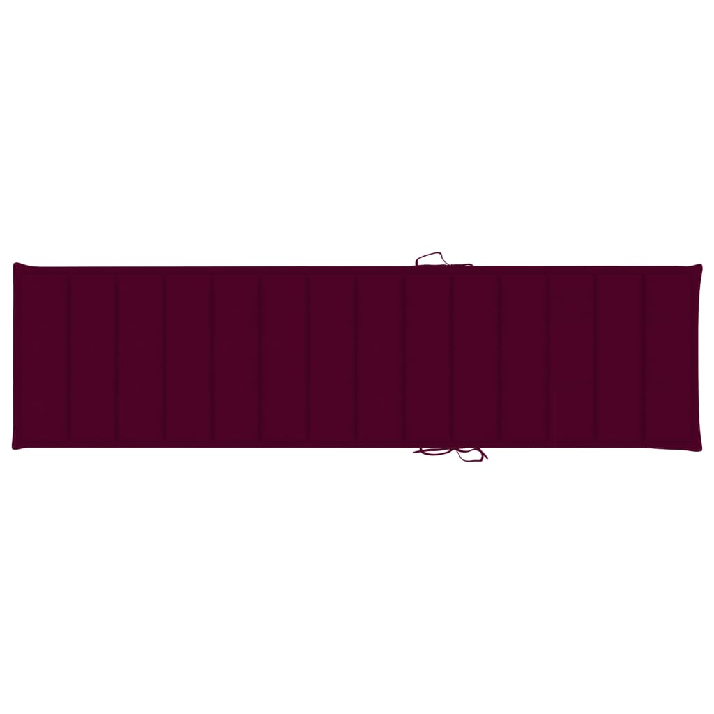 Шезлонг с виненочервено шалте, тиково дърво масив