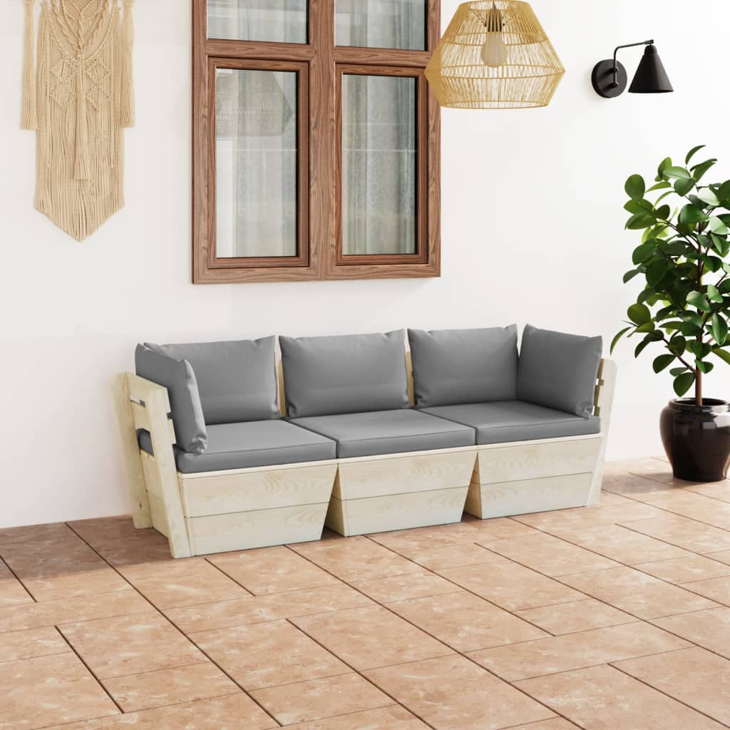 Градински 3-местен палетен диван възглавници импрегниран смърч