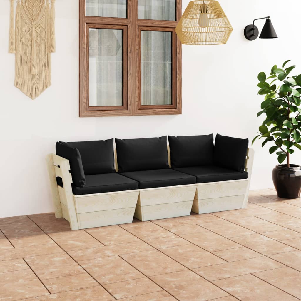 Градински 3-местен палетен диван възглавници импрегниран смърч