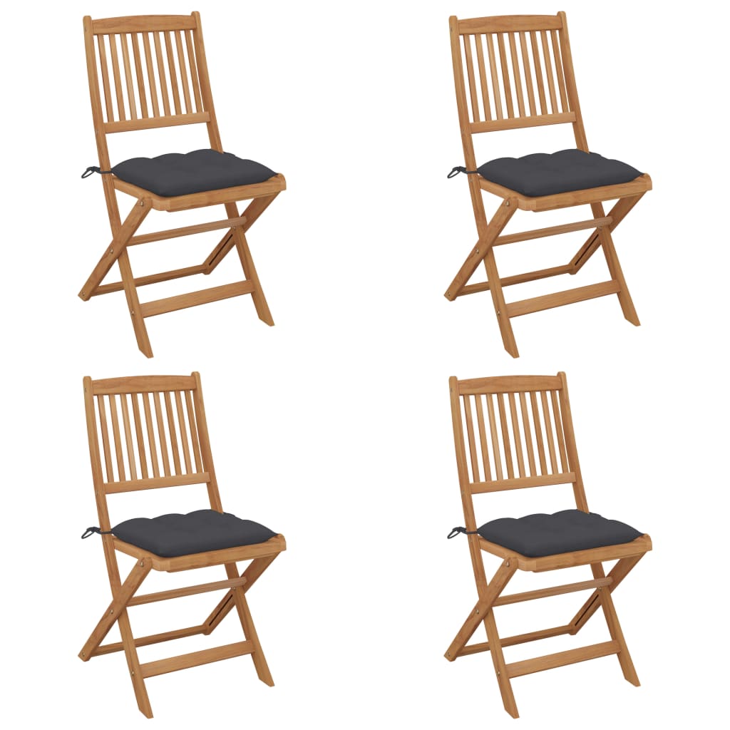 Сгъваеми градински столове, 4 бр, възглавници, акация масив