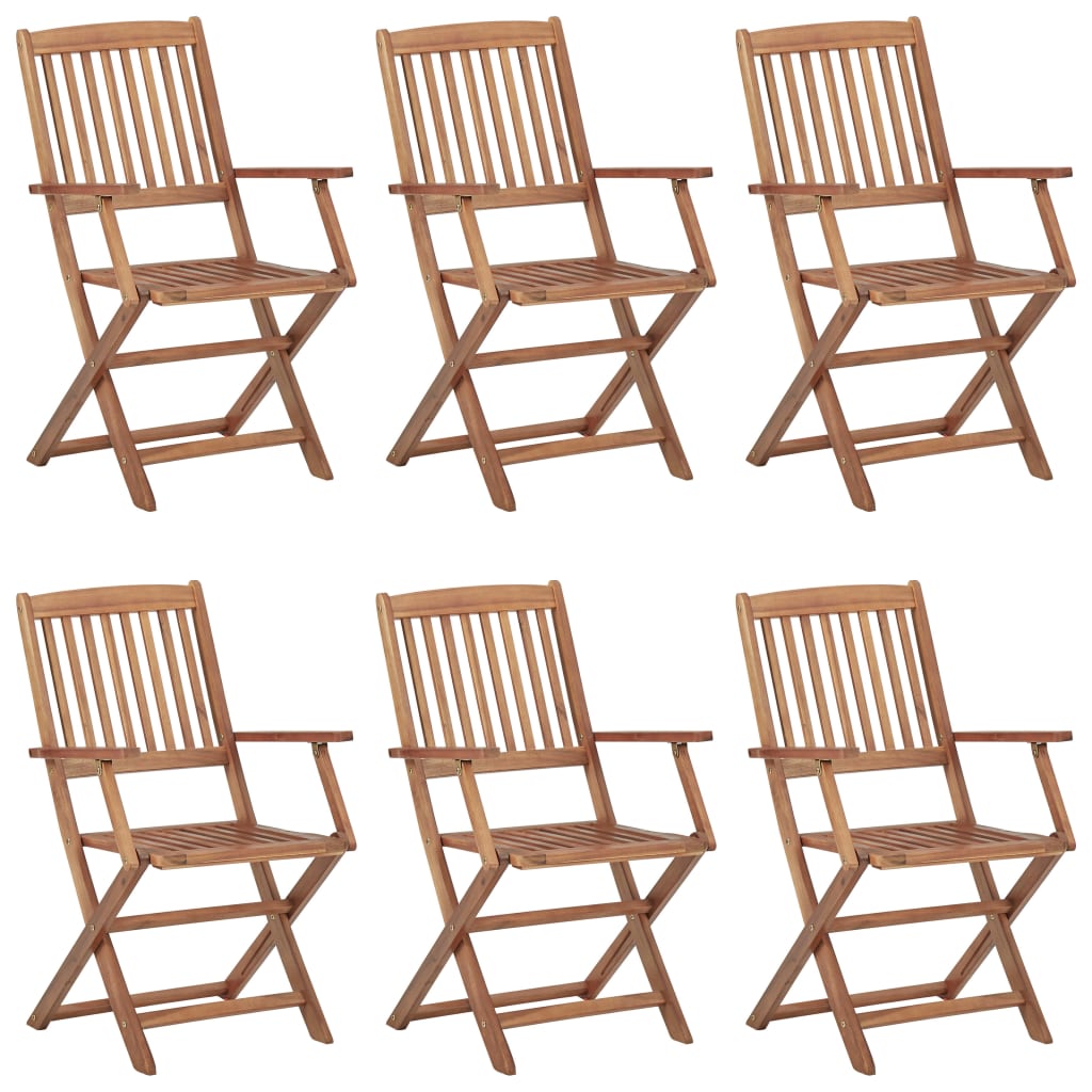 Сгъваеми градински столове, 6 бр, възглавници, акация масив