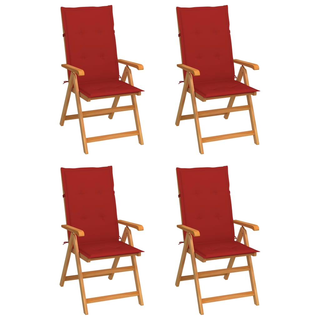 Градински столове 4 бр червени възглавници тиково дърво масив