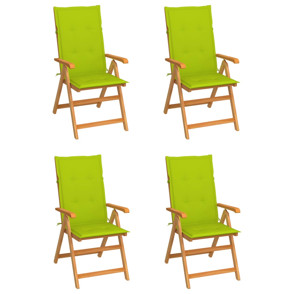 Градински столове 4 бр яркозелени възглавници тик масив