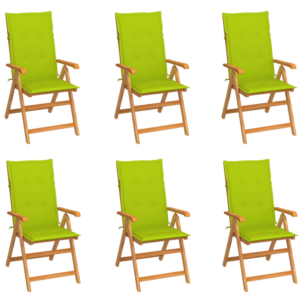 Градински столове 6 бр с яркозелени възглавници тик масив