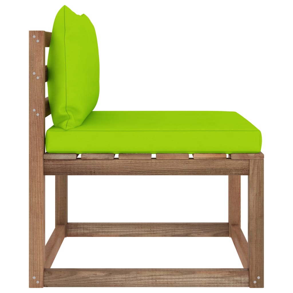 Градински палетен среден диван с яркозелени възглавници