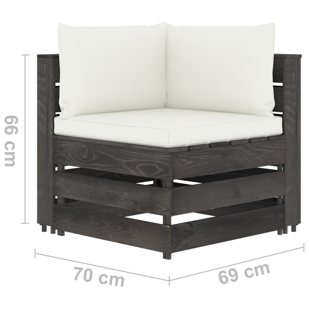 Модулен ъглов диван с възглавници, сив, импрегнирано дърво