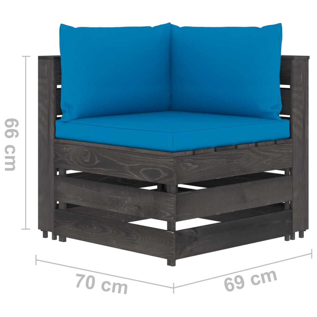 Модулен ъглов диван с възглавници, дърво със сива импрегнация