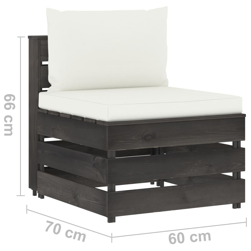 Модулен среден диван с възглавници, дърво със сива импрегнация