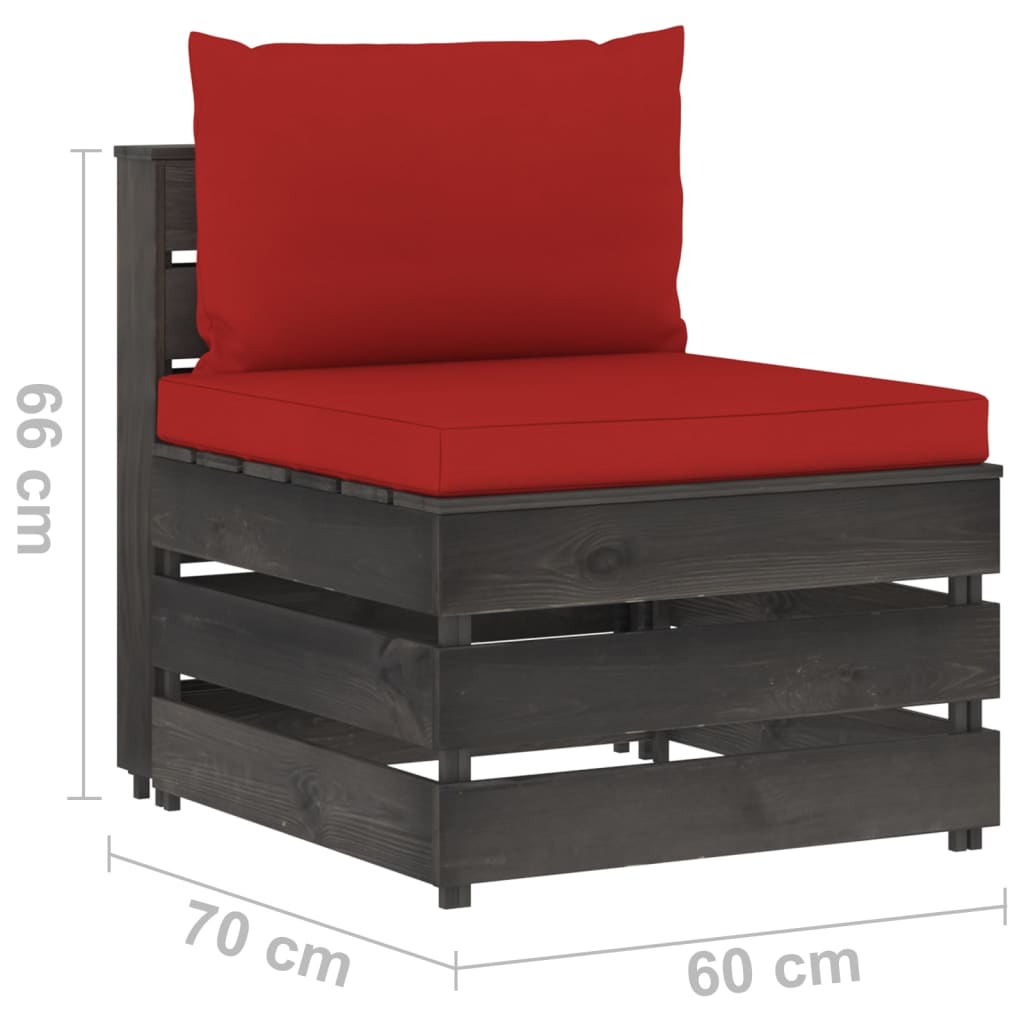 Модулен среден диван с възглавници, дърво със сива импрегнация