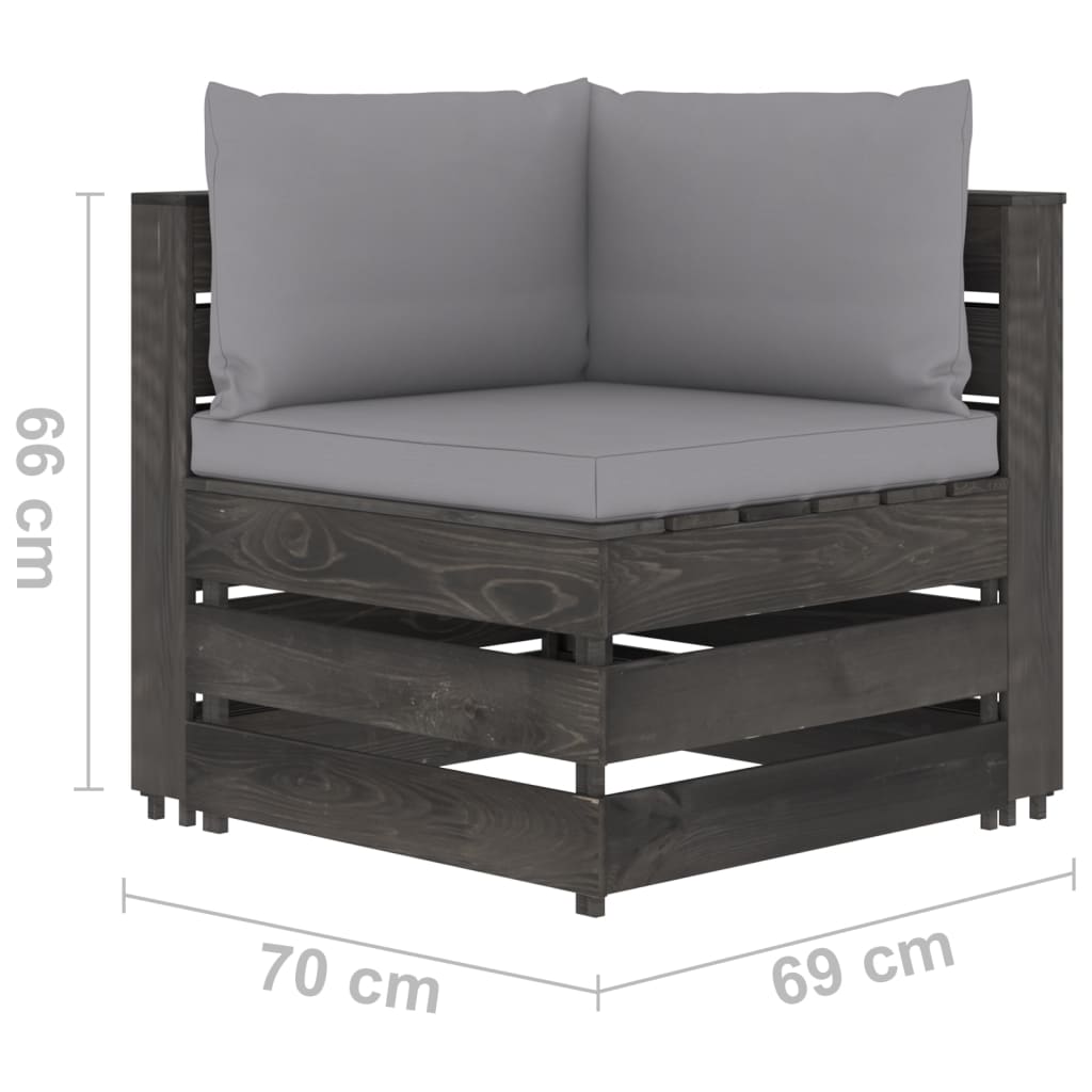 2-местен градински диван с възглавници, дърво сива импрегнация