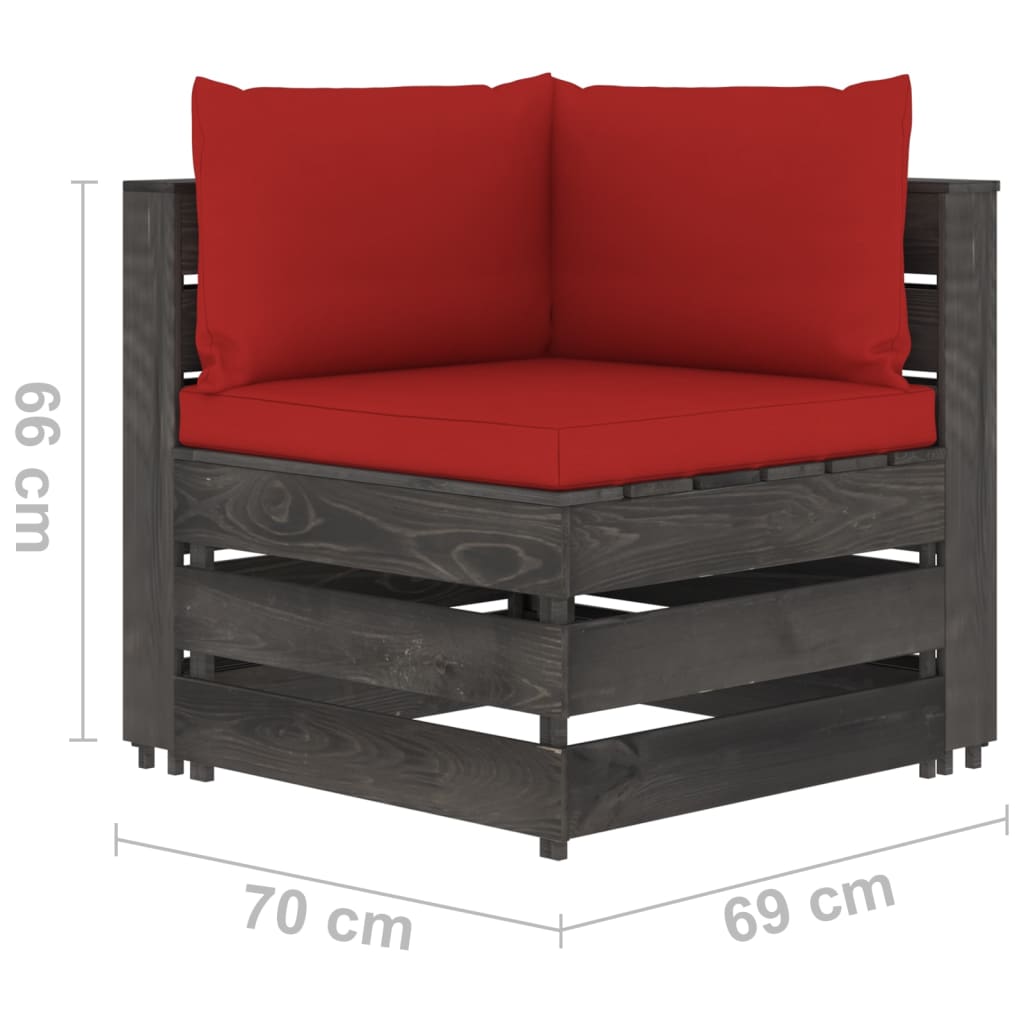 2-местен градински диван с възглавници, дърво сива импрегнация