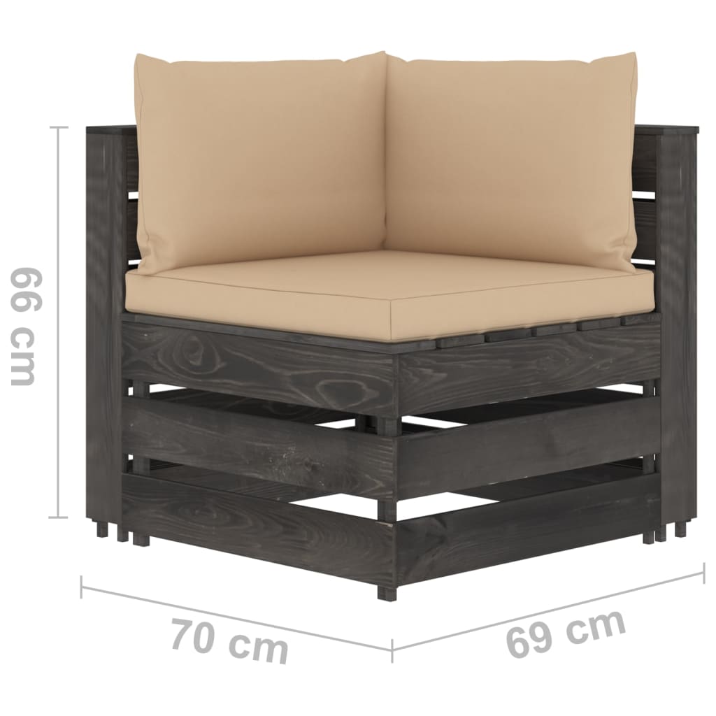 3-местен градински диван с възглавници, дърво сива импрегнация