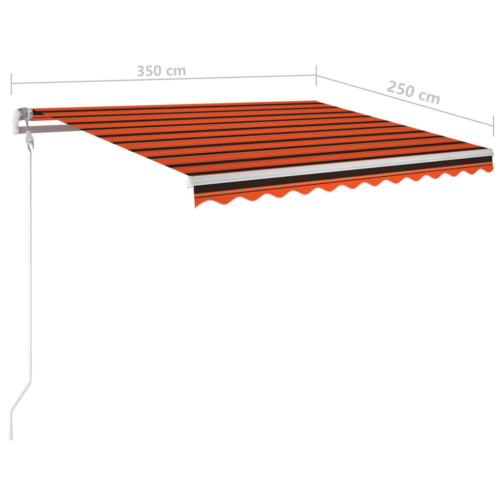 Автоматичен сенник, LED и сензор за вятър, 350x250 см, оранжево