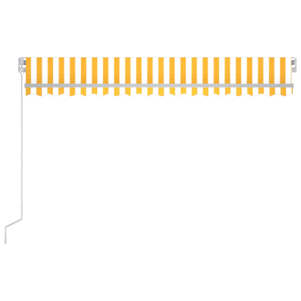 Ръчно прибиращ се сенник, 450x300 см, жълто и бяло