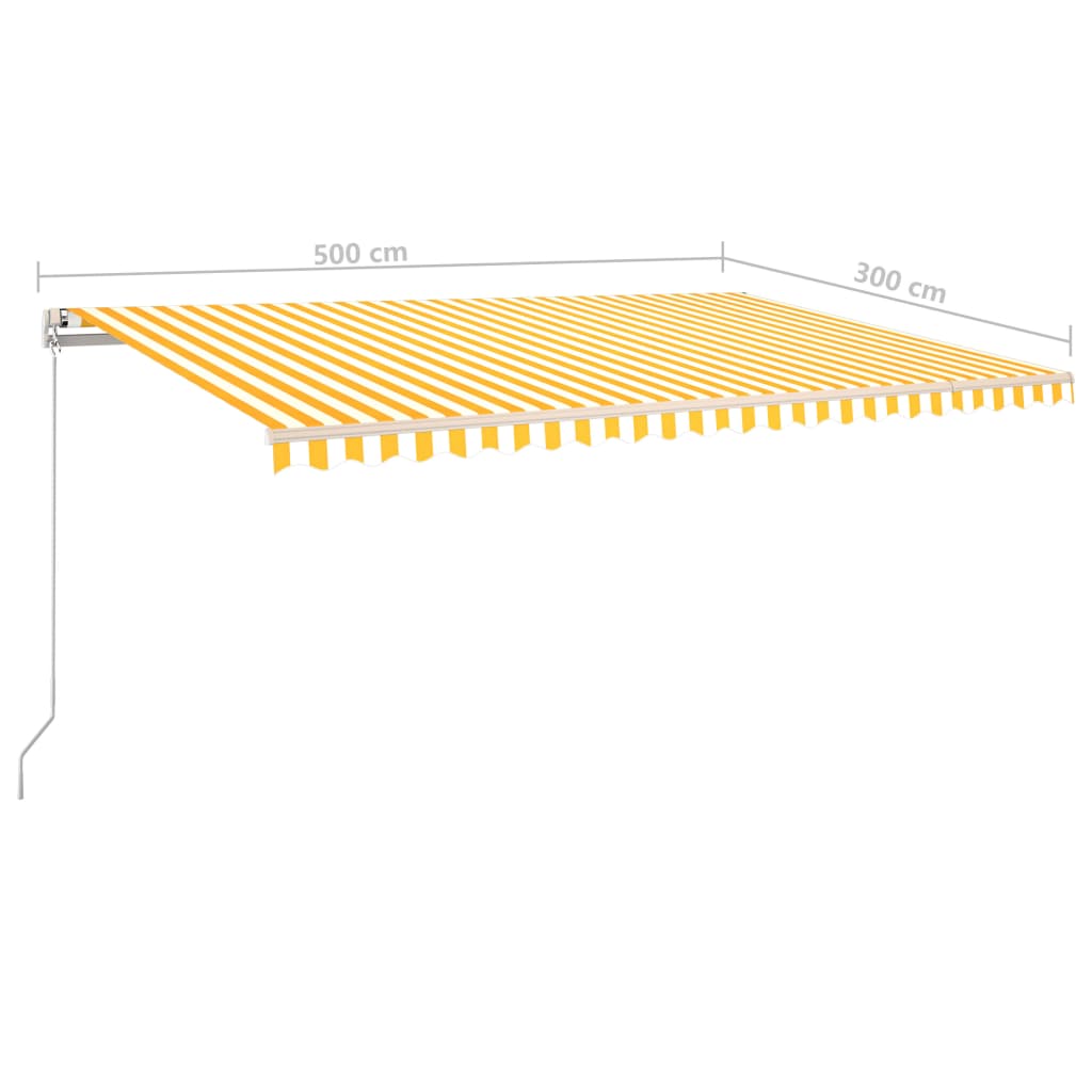 Ръчно прибиращ се сенник, 500x300 см, жълто и бяло
