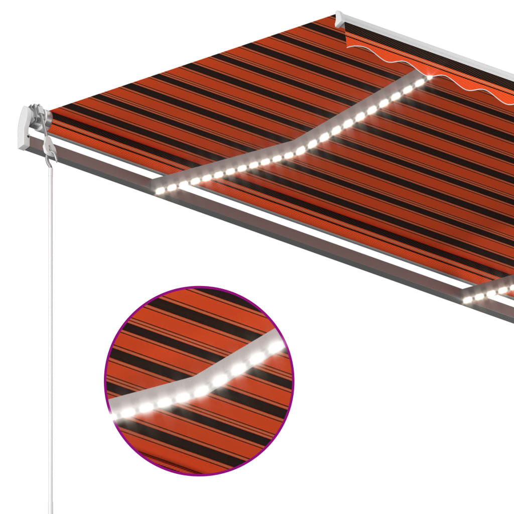 Автоматичен сенник LED сензор за вятър 400x350 см оранжевокафяв