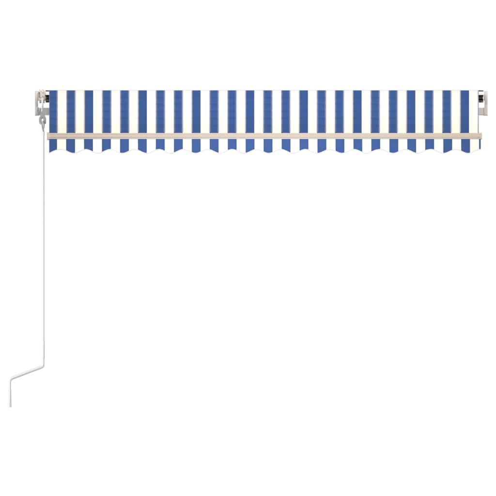 Автоматично прибиращ се сенник, 450x350 см, синьо и бяло