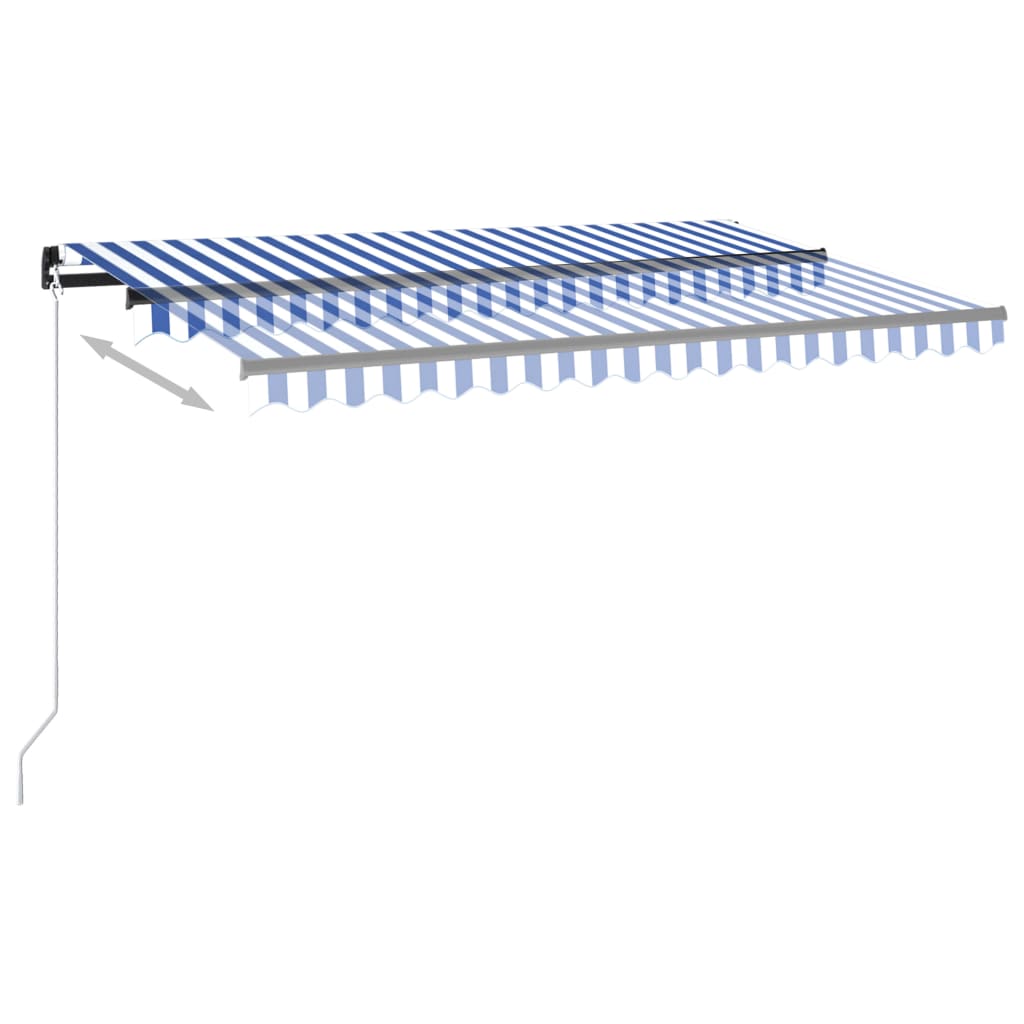 Ръчно прибиращ се сенник с LED, 400x300 см, синьо и бяло