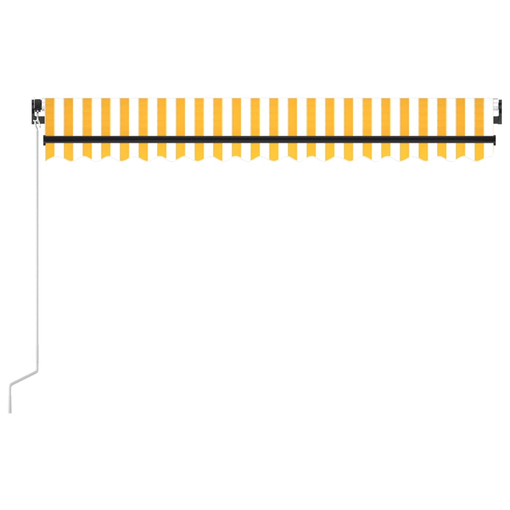 Ръчно прибиращ се сенник с LED, 400x350 см, жълто и бяло