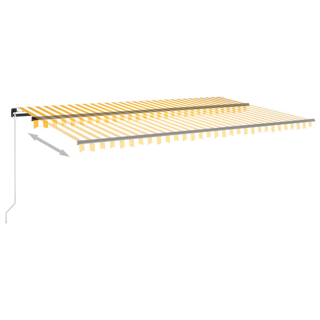 Ръчно прибиращ се сенник с LED, 500x350 см, жълто и бяло