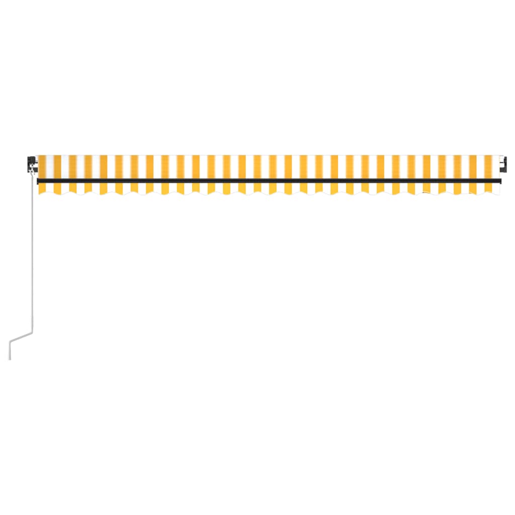 Ръчно прибиращ се сенник с LED, 500x350 см, жълто и бяло