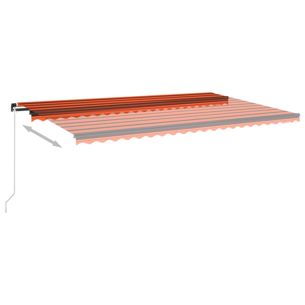 Ръчно прибиращ се сенник с LED, 500x350 см, оранжево и кафяво