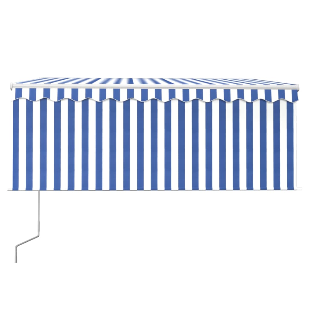 Автоматично прибиращ се сенник с щора, 3x2,5 м, синьо и бяло