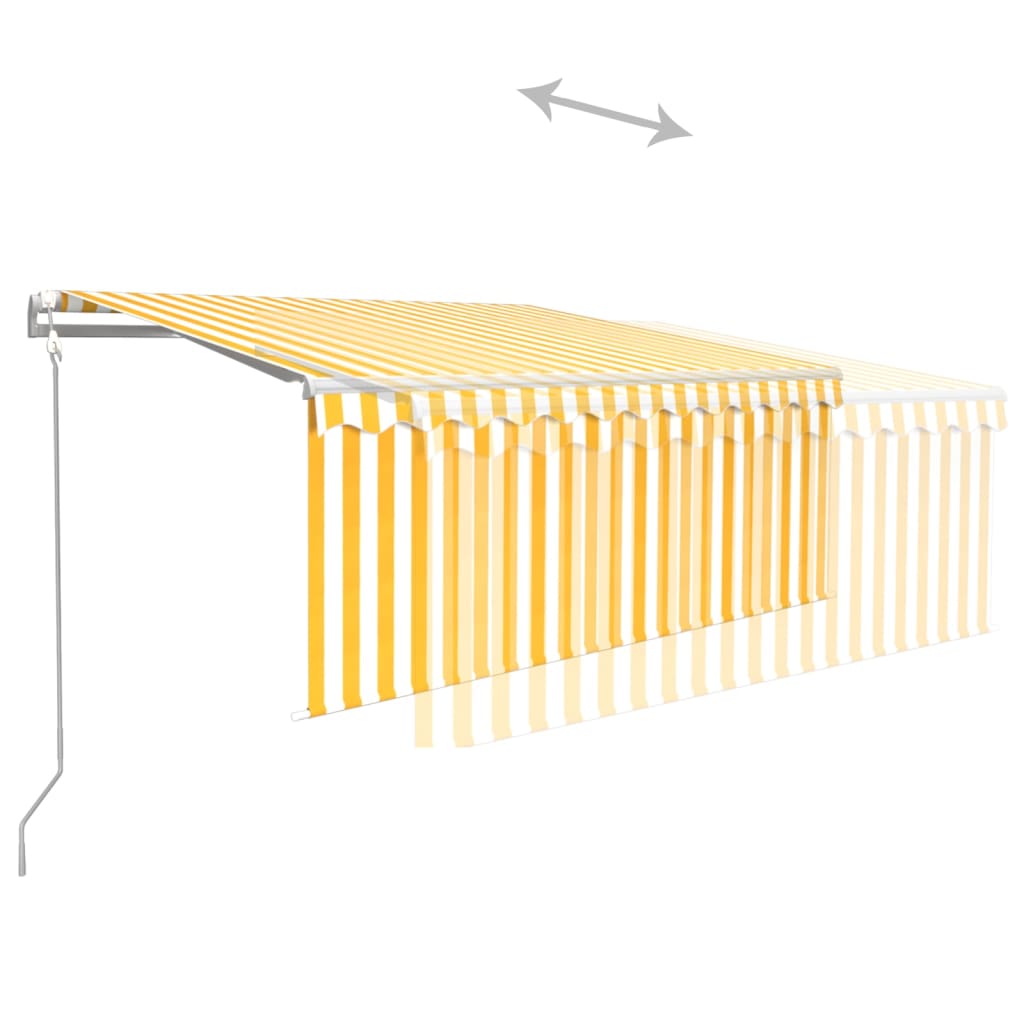 Автоматично прибиращ се сенник с щора, 3x2,5 м, жълто и бяло