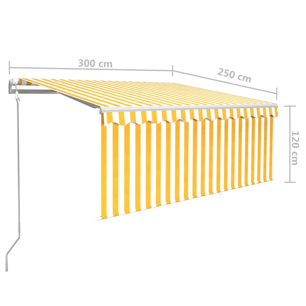 Автоматично прибиращ се сенник с щора, 3x2,5 м, жълто и бяло