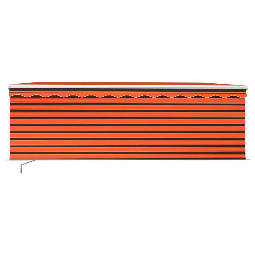 Ръчно прибиращ се сенник с щора и LED, 4x3 м, оранжево-кафяв