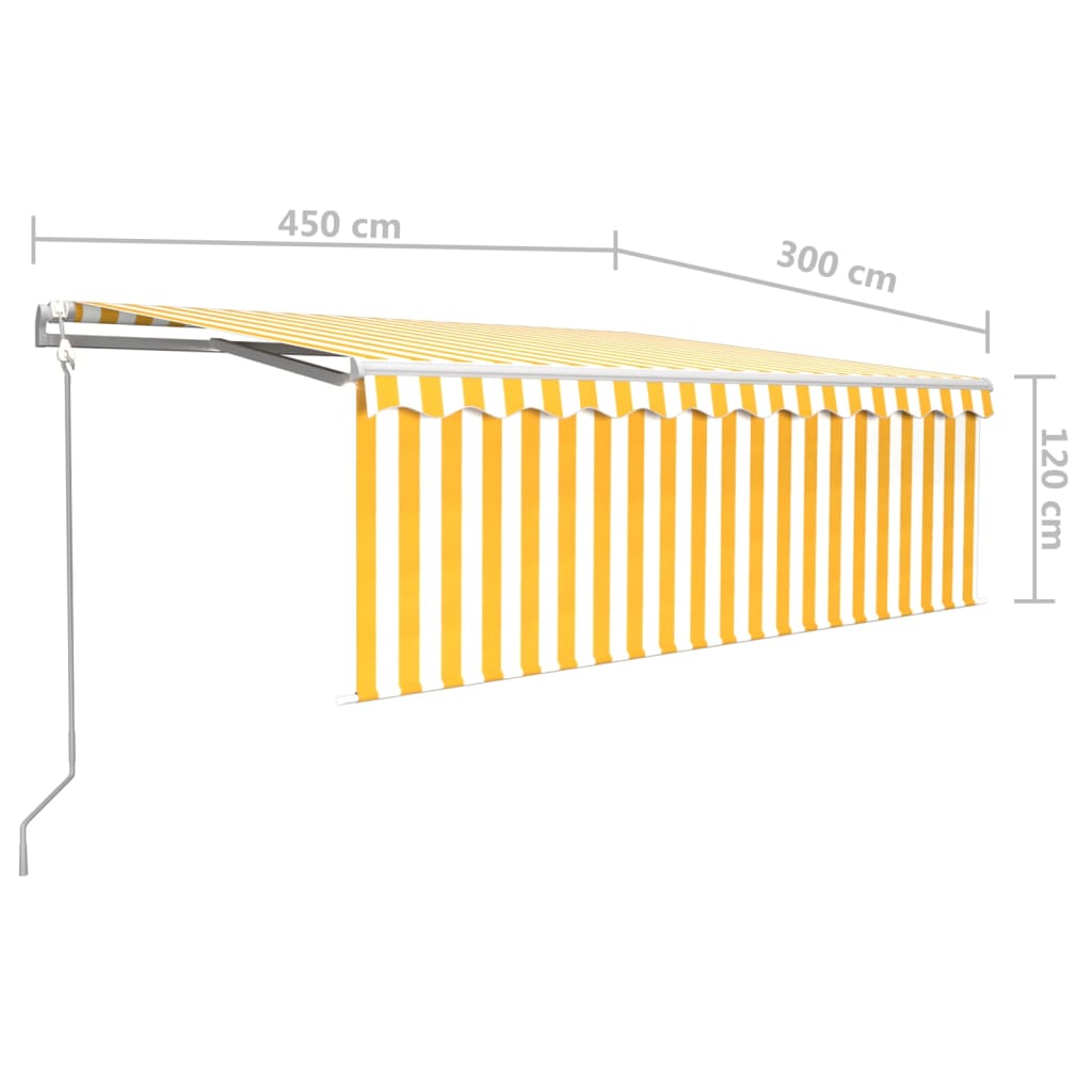 Автоматично прибиращ се сенник с щора, 4,5x3 м, жълто и бяло 