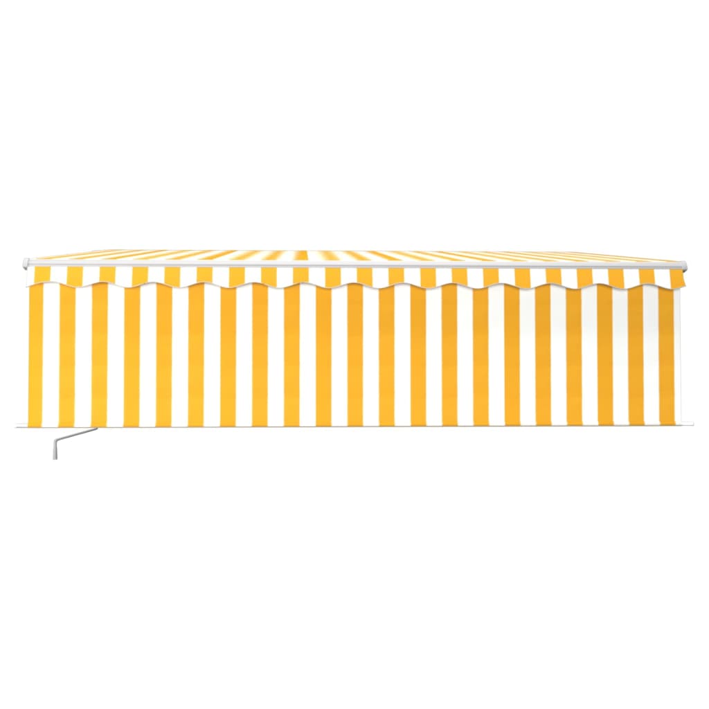 Ръчно прибиращ се сенник с щора, 5x3 м, жълто и бяло