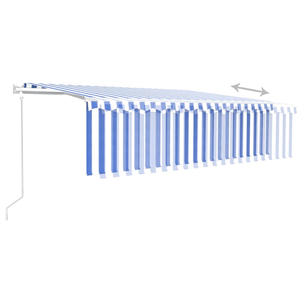 Автоматично прибиращ се сенник с щора, 5x3 м, синьо и бяло