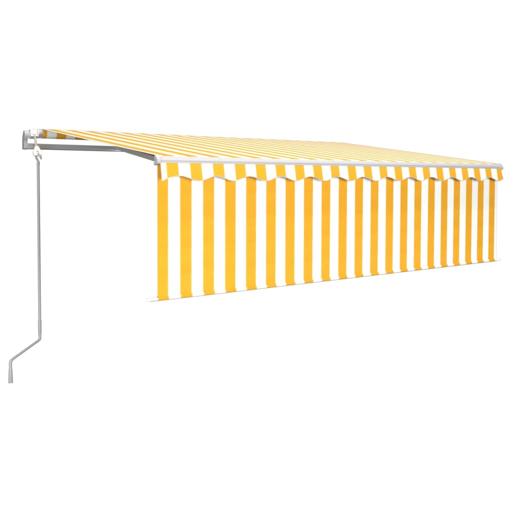 Автоматично прибиращ се сенник с щора, 5x3 м, жълто и бяло