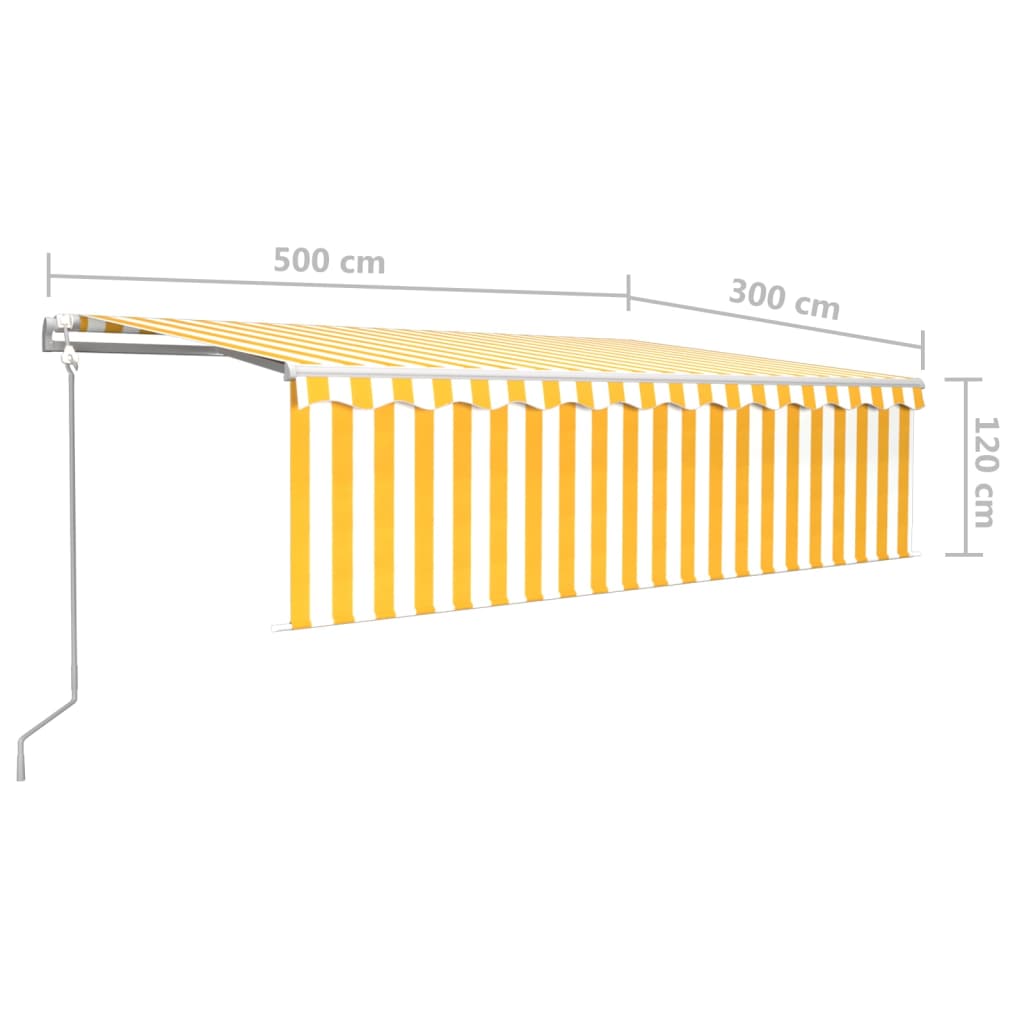 Автоматично прибиращ се сенник с щора, 5x3 м, жълто и бяло