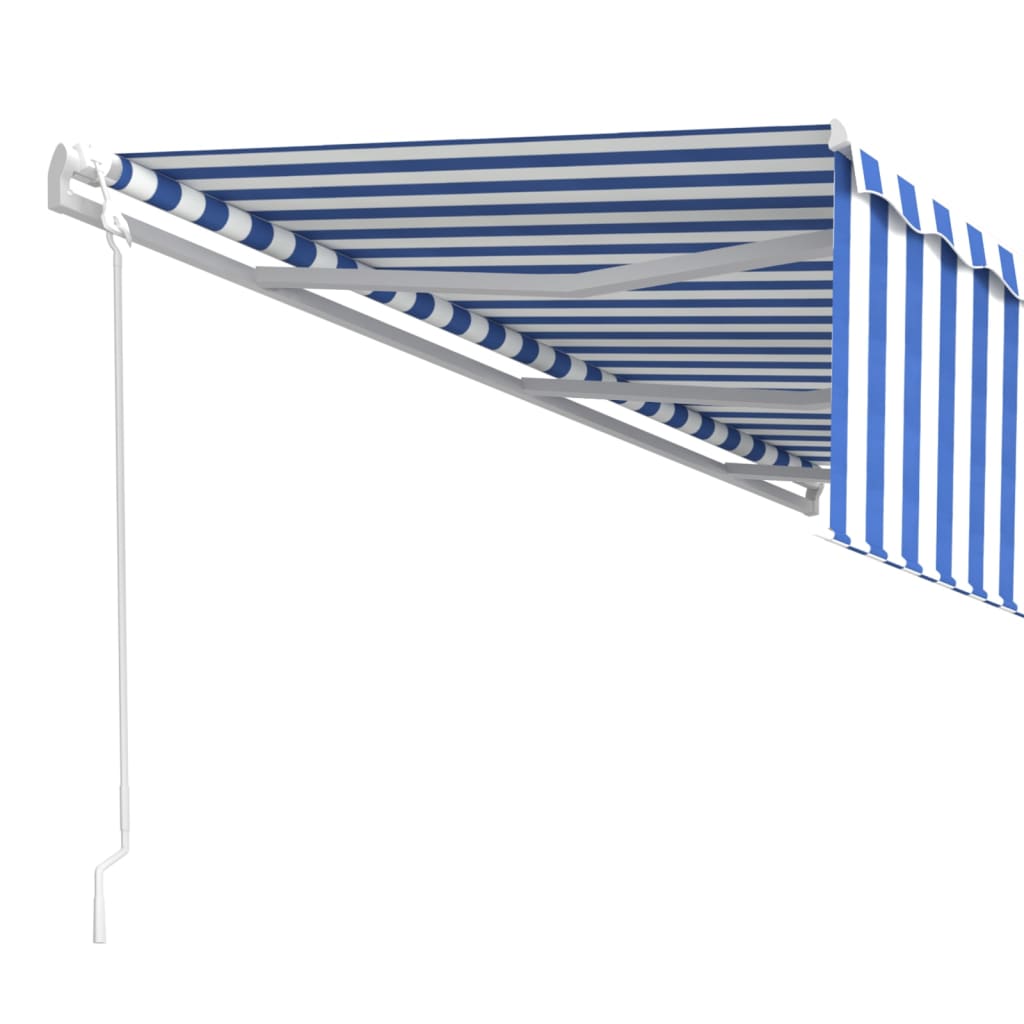Автоматично прибиращ се сенник с щора, 6x3 м, синьо и бяло