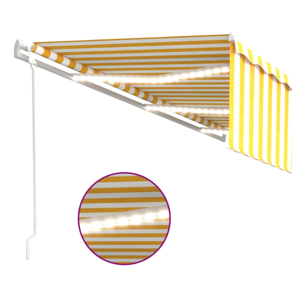 Автоматичен сенник щора LED сензор за вятър 6x3 м жълто и бяло 