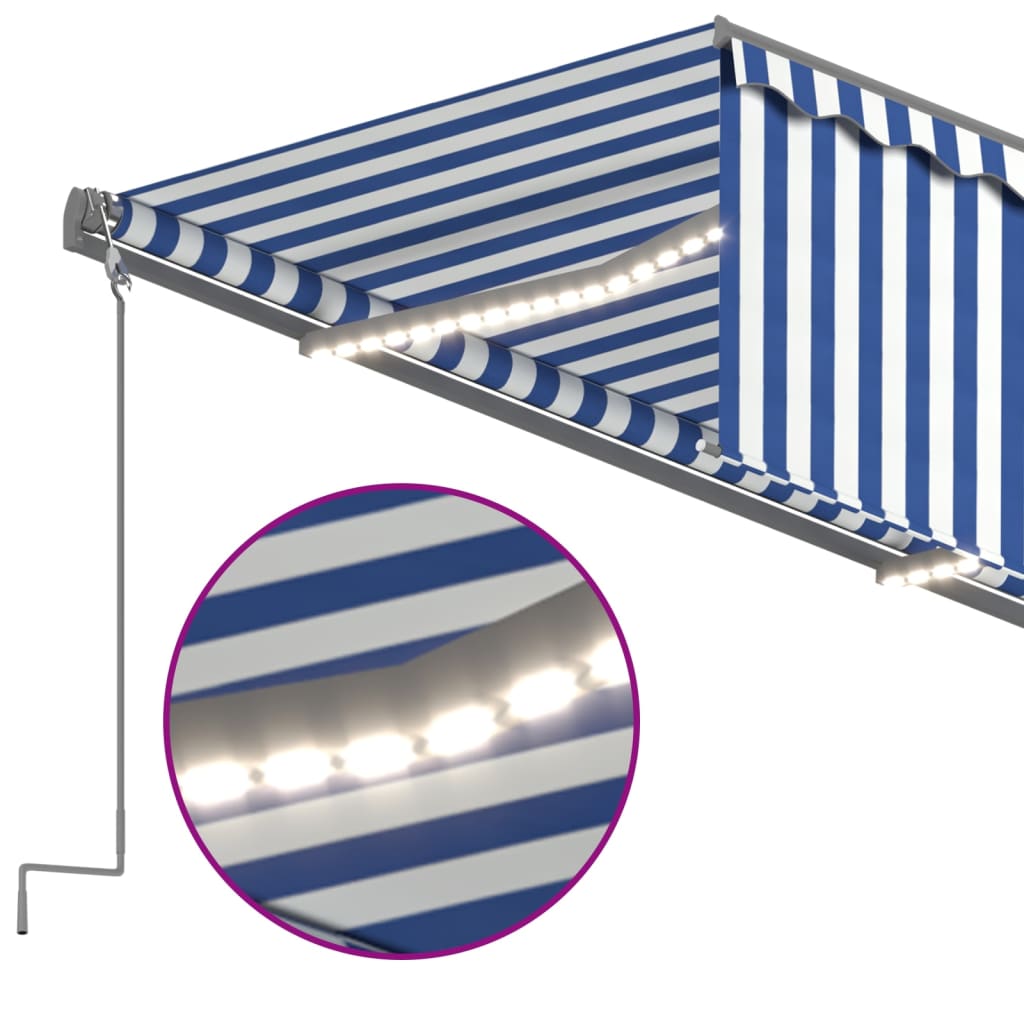 Автоматичен сенник с щора LED сензор за вятър 3x2,5 м синьо-бял