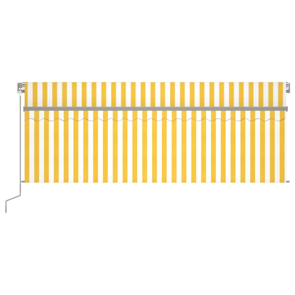 Ръчно прибиращ се сенник с щора, 4,5x3 м, жълто и бяло