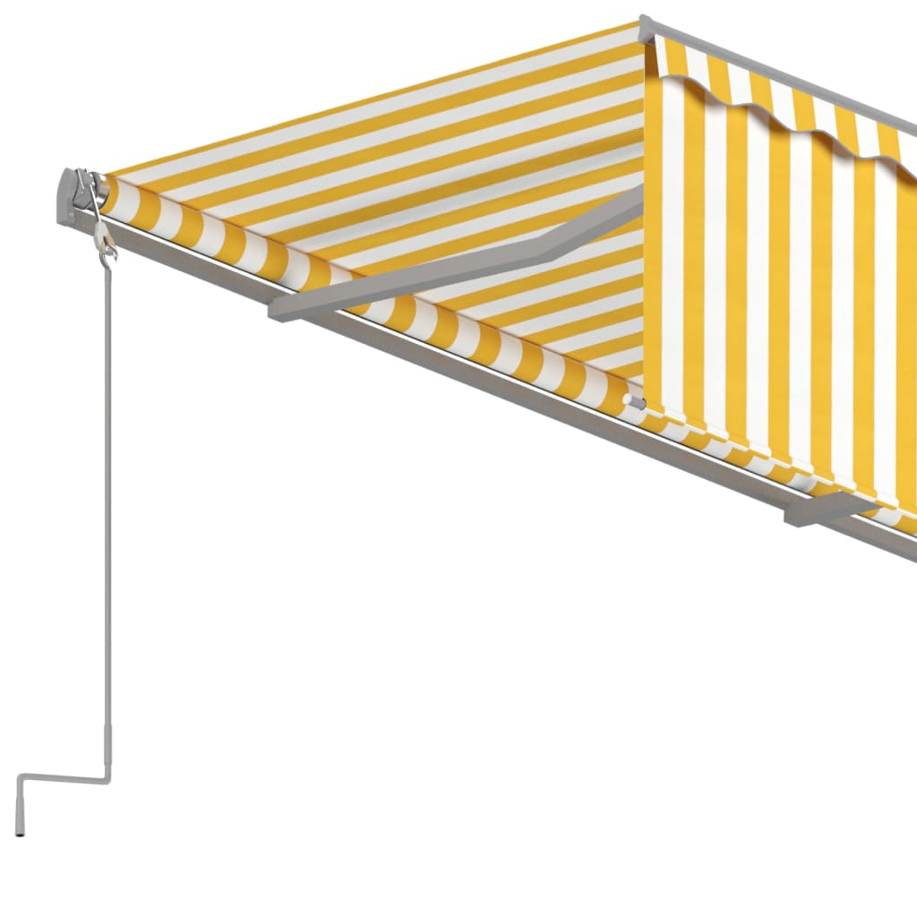 Ръчно прибиращ се сенник с щора, 4,5x3 м, жълто и бяло