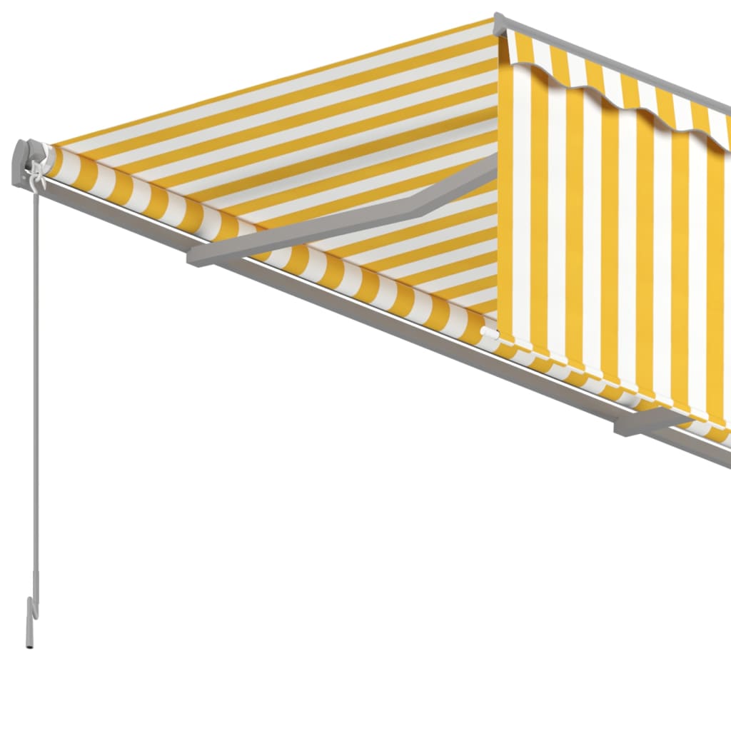 Автоматично прибиращ се сенник с щора, 6x3 м, жълто и бяло