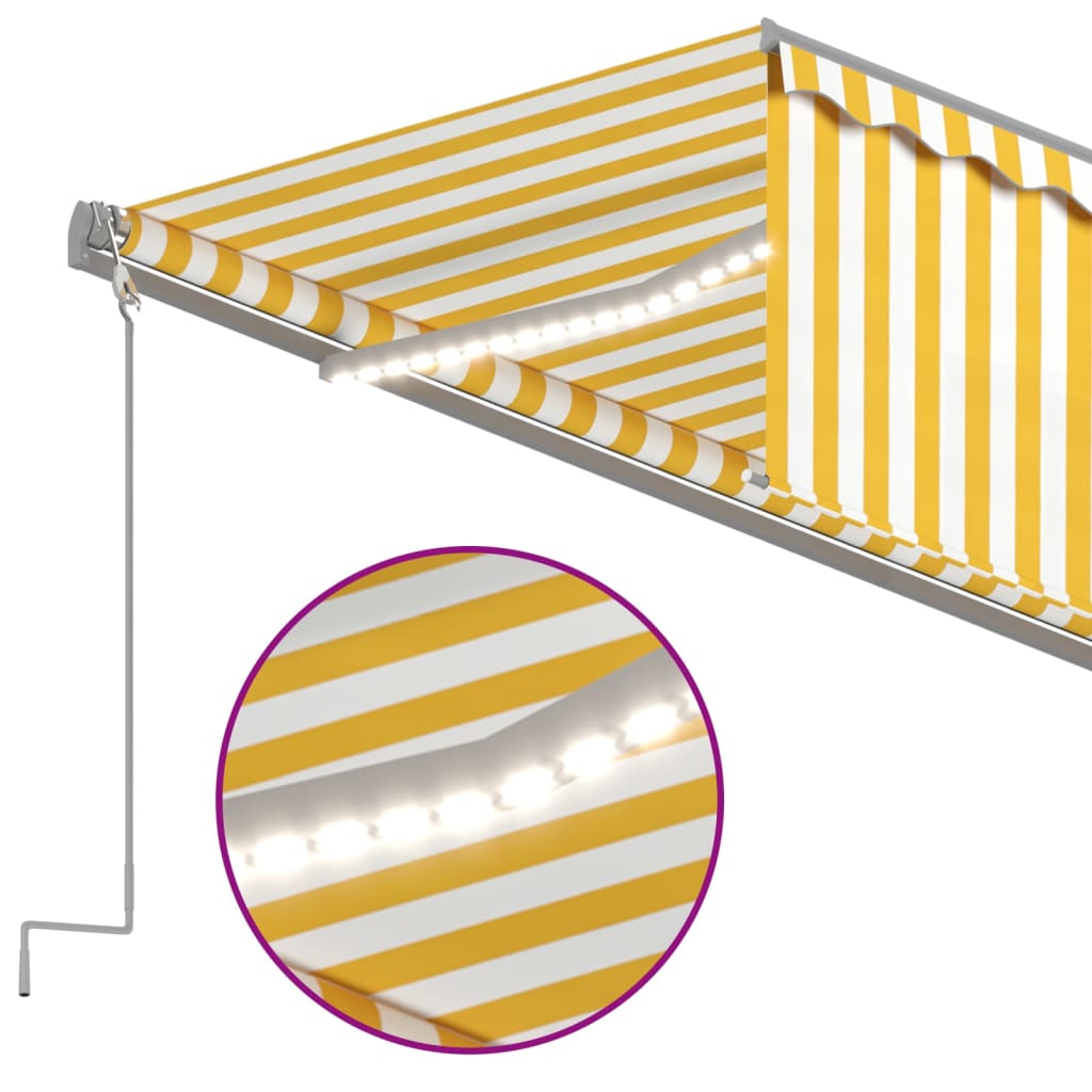 Автоматичен сенник щора LED сензор за вятър 6x3 м жълто и бяло